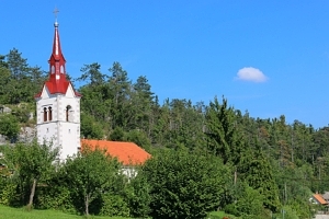 Classic red-roofed Slovenian church